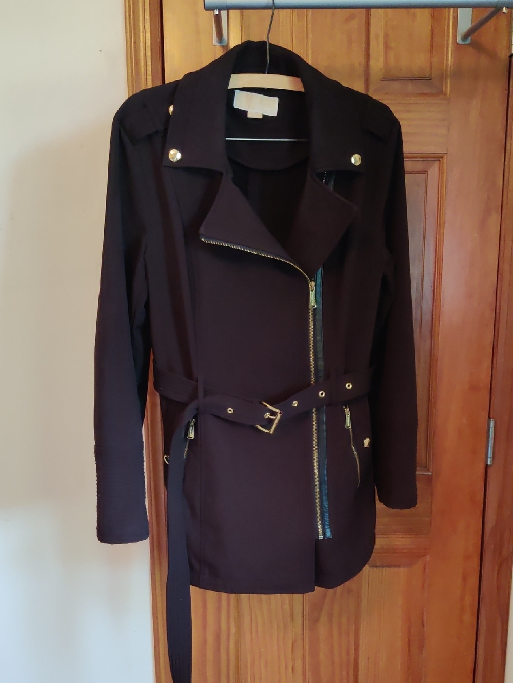 Michael Kors Black Trench Coat with Gold Hardware
